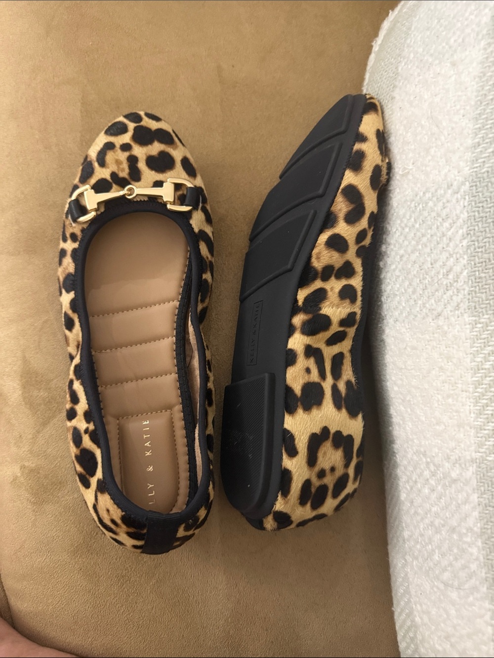 Leopard Print Women's Ballet Flats with Gold Accent - Picture 3 of 3